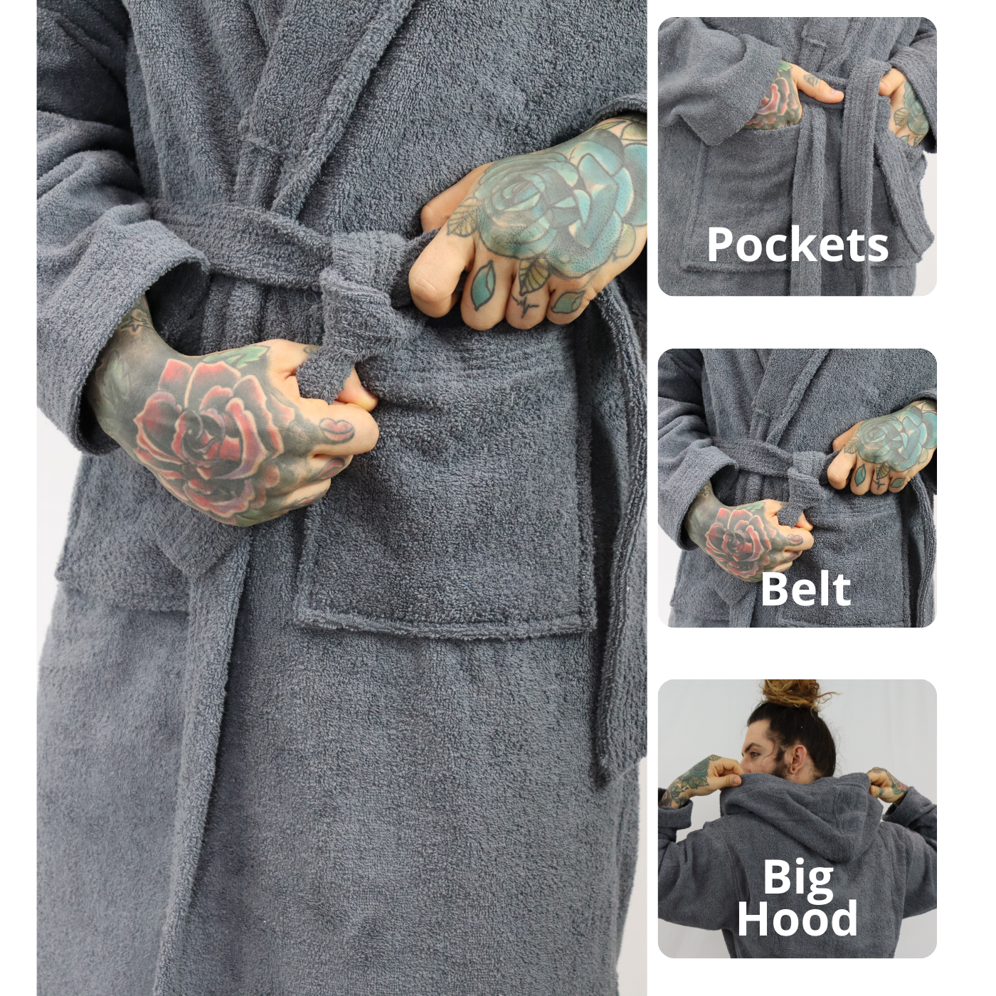 Dudra Luxe Unisex Hooded Bathrobe – Charcoal
