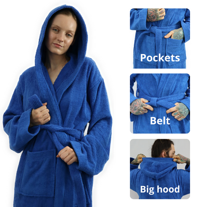Dudra Luxe Unisex Hooded Bathrobe – Royal Blue